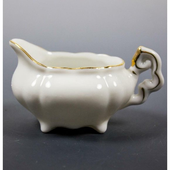 Vtg Lefton China Hand Painted White & Gold Cream & Sugar #5346 Child/Doll Size - Picture 11 of 12